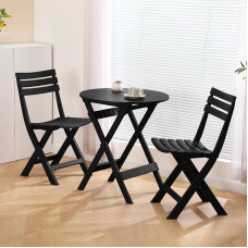 KAIHAOWIN Bistro rinkinys 3 dalių Bistro stalas su 2 kėdėmis Sulankstomas balkono stalo rinkinys 2 žmonėms, mažas plastikinis sodo stalas, balkono baldai sodui, balkonui, juodos spalvos