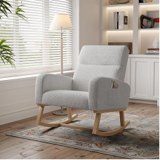 Rocking Chair, Living Room Chair, Rocking Chair, Reading Chair with Non-Slip Stickers, Rocking Chair with Solid Wood Legs, Velour, Light Grey