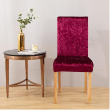 2 sutrupinto aksomo kėdžių dangteliai valgomojo kambariui Stretch Parsons kėdės virtuvės Slipcovers Nuimamas neslystantis skalbiamas sėdynės apsauginis dangtelis virtuvei ir viešbučiui (2 raudonojo vyno)