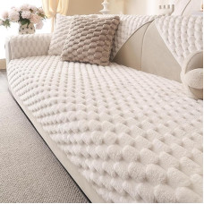 Weicher Plüsch-Kunstfell-Couchbezug, flauschig, rutschfest, für 3-Sitzkissen, Möbelschutz, Sofa-Schonbezug (1 Stück, 91,4 x 238,8 cm, Weiß)