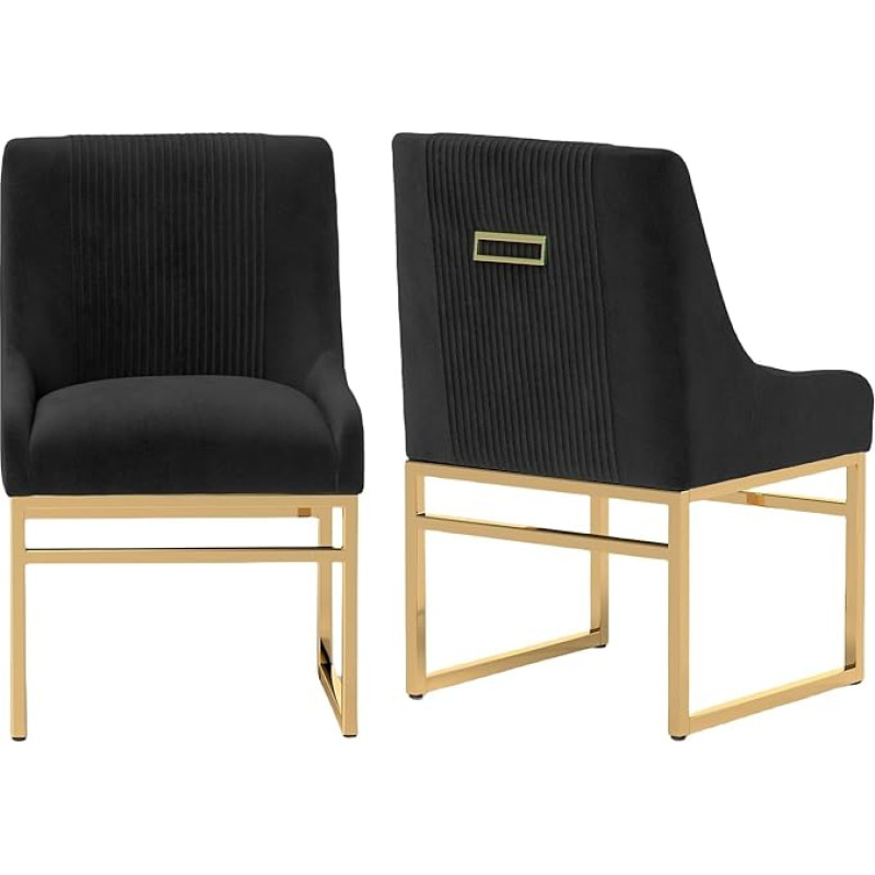 2 virtuvės valgomojo kėdės, modernios aksomo minkštos valgomojo kėdės su aukso spalvos metalinio rėmo kojomis, tiuftuotos akcento kėdės, skirtos priimamajam, svetainei, kabinetui (juodos spalvos)