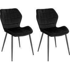 WOLTU BH356sz-2 Valgomojo kėdės, virtuvės kėdės, minkštos kėdės, svetainės kėdės su atlošu, minkštos kėdės su aksomo užvalkalu, metalinės kojos, juodos spalvos, 2 vnt.