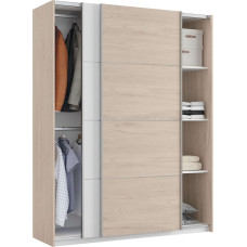 Muebles Pitarch Onix Miegamojo spinta 2 stumdomos durys Aliuminio profilis 2 strypeliai Baltas ir Aurora ąžuolas 200 x 150 x 62 cm (aukštis x plotis x gylis) Modernus