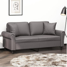 LAPOOH 3200932 2-Seater Sofa with Decorative Cushions Grey 140 cm Faux Leather, Lounge Sofa, Sofas & Couches, Relax Sofa, Couch for Living Room