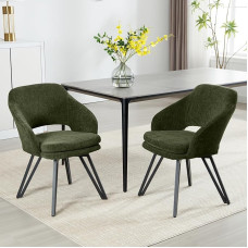 Valgomojo kėdės 2 sukamųjų kėdžių su porankiais rinkinys Virtuvės kėdės su metaliniu rėmu Chenille Green