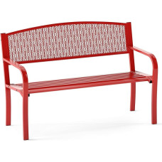 FANTASK Metal Garden Bench, 126 x 60 x 86 cm, Park Bench for 2-3 People, Cast Iron Bench with Backrest and Armrests, Red Metal Bench, Durable, Easy to Clean