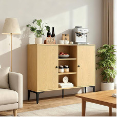 Komoda miegamajam 120 cm, komoda, virtuvės spintelė su 2 durelėmis, 7 skyriais, 2 kilnojamomis lentynomis ir metaliniu rėmu, 120 x 35 x 93 cm, ąžuolo išvaizdos