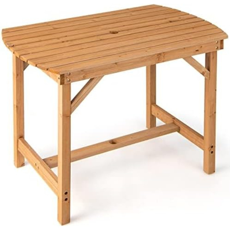 Medžio masyvo terasos stalas, valgomojo stalas su skyle skėčiui, sodo stalas, medinis stalas kiemui, sodui, 100 x 60 x 75 cm, natūralus