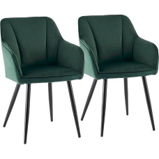 CLIPOP Valgomojo kėdės, 2 vnt., aksominės virtuvės kėdės, minkštos kėdės su porankiais ir metalinėmis kojelėmis, retro dizaino porankiai, fotelis svetainei, valgomajam (2 vnt., aksominė žalia)