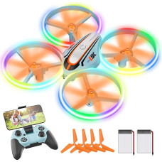 i9C dronas su HD kamera vaikams, mini dronas su spalvotais LED žibintais, RC kvadrokopteris su WiFi transliacija, bepilotis režimas, trajektorija, žaislinės dovanos berniukams mergaitėms pradedantiesiems