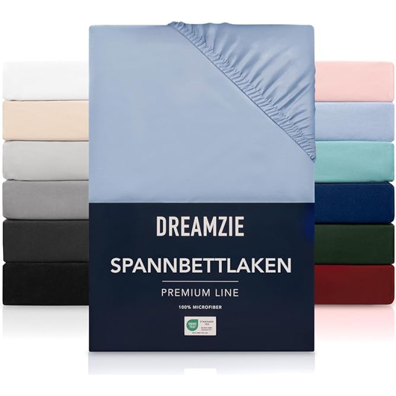 Dreamzie Fitted Sheet, 200 x 200 cm, High Bridge up to 33 cm, 100% Microfibre, Blue, Tested for Harmful Substances (Oeko Tex), Bed Sheet with Elasticated Band