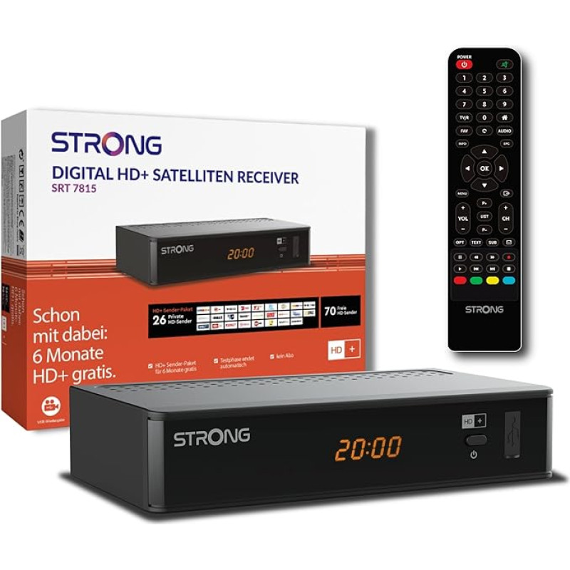 Skaitmeninis HD palydovinis imtuvas STRONG SRT7815, HD-SAT imtuvas, DVB-T2 HD, su HD+ kortele Vokietijai