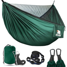 COVACURE Outdoor Hammock with Mosquito Net, Ultra-Light, Breathable, Fast Drying, Parachute Nylon, Camping Hammock for Trekking, Travel, Beach, Garden, with 350 kg Capacity, Black and Green)