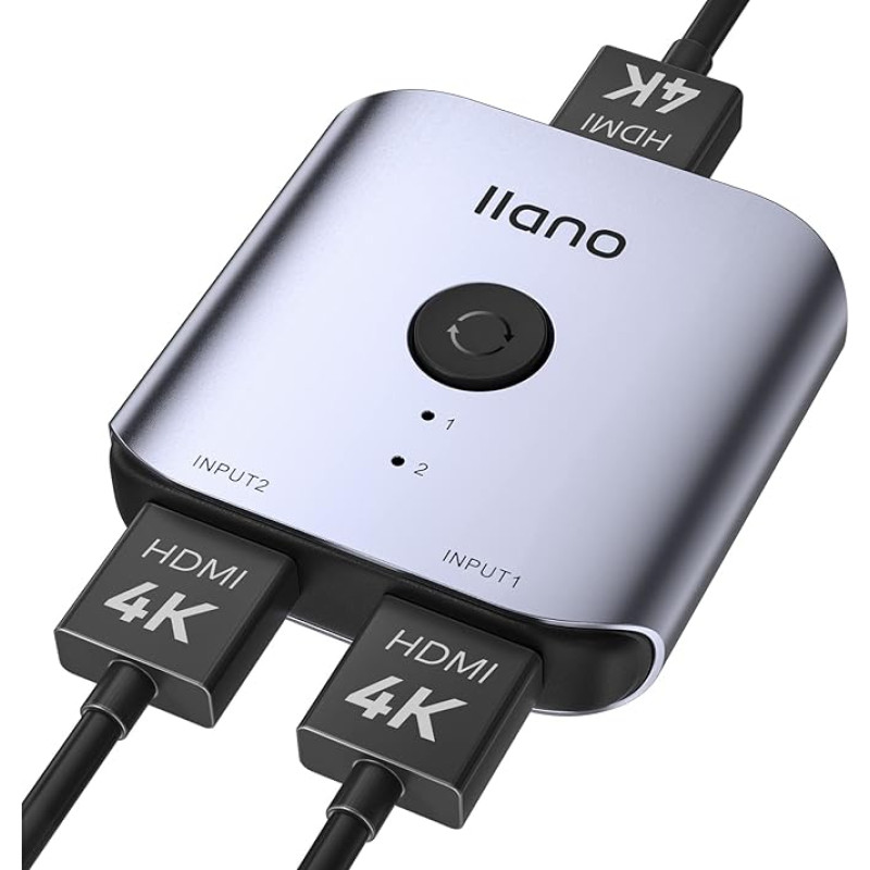 HDMI skirstytuvas, HDMI jungiklis 4K @ 60Hz, aliumininis HDMI skirstytuvas 2 in 1 Out arba 1 in 2 Out, HDMI jungiklis Xbox PS5/4/3 Blu-Ray grotuvui Fire Stick Roku HDTV