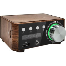 Mini BT 5.0 Power Amplifier Stereo HiFi Digital Amplifier 2 Channels 50W and 50W with USB Input Stable Connection Wood Grain Look with Sturdy Housing