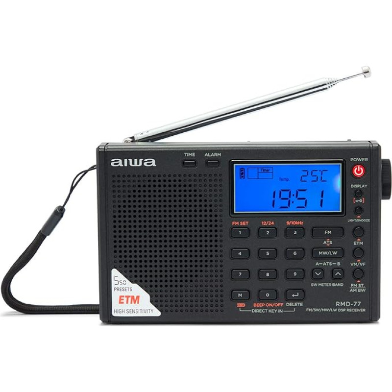 Aiwa RMD-77 Multiband FM PLL DSP Stereo/SW/MW/LW Radio with Headphones and Carry Case M