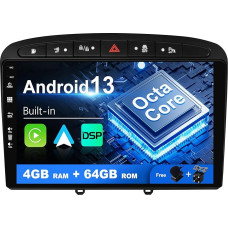 SXAUTO Car Radio Android 12 Suitable for Peugeot 308/408 (2010-2016) - [Built-in Carplay/Android Car/DSP] - Camera MIC Free - [4G + 64G] - 9 Inch 2 Din - Supports DAB Steering Wheel Control 4G WiFi. i BT