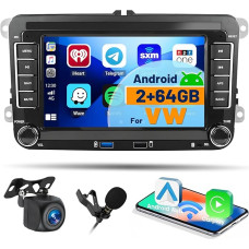 Hikity 2 + 64 GB Android 13 Car Radio for VW Polo Golf 5 6 Caddy Tiguan Touran Passat Radio with Navigation 7 Inch Touchscreen Car Radio with Navigation WiFi FM/RDS SWC MIC Reversing Camera