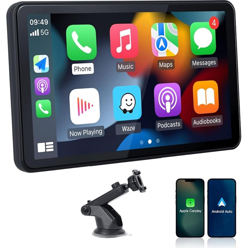 CARABC 7 Inch Wireless CarPlay & Wireless Android Car Touch Screen Car Radio - Portable Dash Mount Adapter with GPS Navigator, Mirror Link, HD FM Voice Control