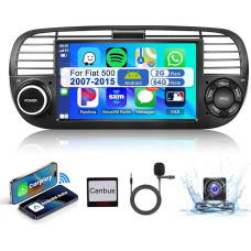 2+64G 7 Inch Wireless Carplay Android Car 2 DIN Car Radio for Fiat 500 2007-2015 with Screen + AHD Reversing Camera, Car Radio Bluetooth Radio with Navi/WiFi HiFi RDS/FM Radio + CANBUS