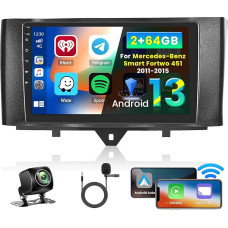 Inefala 2 + 64G Android CarPlay Radio for Mercedes-Benz Smart Fortwo 2011-2015, 9 Inch Touchscreen with Wireless CarPlay and Android Car, Support GPS Navigation Link Mirror BT RDS DSP