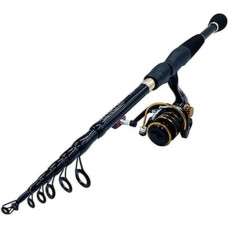 Angelruten Angelruten-Kombination, 1,8-2,4m, Teleskop-Angelrute und Angelrolle mit Hochgeschwindwindigkeitsübersetzung, 5,2:1 Žvejybinis strypas (juodas strypas su rite, 1,6 m)