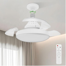 41 cm Quiet Ceiling Fan with Lighting and Retractable Blades, E27 Dimmable 30 W Ceiling Fan with Light and Remote Control, LED Lamp with Fan for Small Living Room Bedroom
