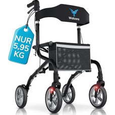 Sulankstomas ir lengvas roleris su sėdyne - tik 5,95 kg - vaikščiojimo priemonė senjorams - plonas roleris namams - patalpose ir lauke - sulankstomas lazdos laikiklis Walker Rollators - juodas
