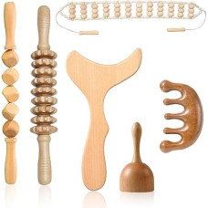 Medžio terapijos masažo įrankių rinkinys 6 in 1, medinis 