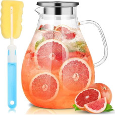SUSTEAS 3.0 Litre 101 oz Water Carafe, Glass Carafe with Lid and Wide Handle, Easy to Clean Glass Carafe for the Fridge, Water Jug for Iced Tea/Milk/Coffee/Wine, Carafes with Brush
