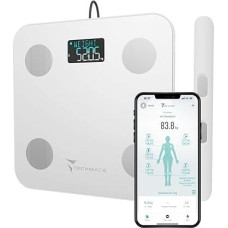 Riebalų ir raumenų analizė Skaitmeninė vonios kambario skalė su 8 jutikliais Impedanso su Lescale rankena P1. Profesionali su 20 kūno matuoklių, balta