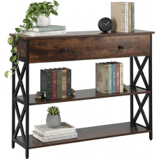 Relaxdays Industrial Console Table, HBT: 80 x 100 x 30 cm, Metal, MDF, Narrow Console with Drawer, Hallway, Brown/Black