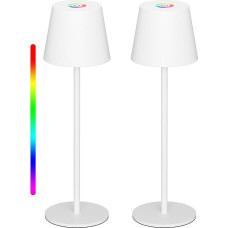 Aipsun Dimmable LED Battery Table Lamp White with 5000 mAh, Touch Dimmable 8 Colours Warm 3000 K + RGB Table Lamp Wireless, Aluminium, USB-C, IP54, for Indoor and Outdoor Use, Pack of 2