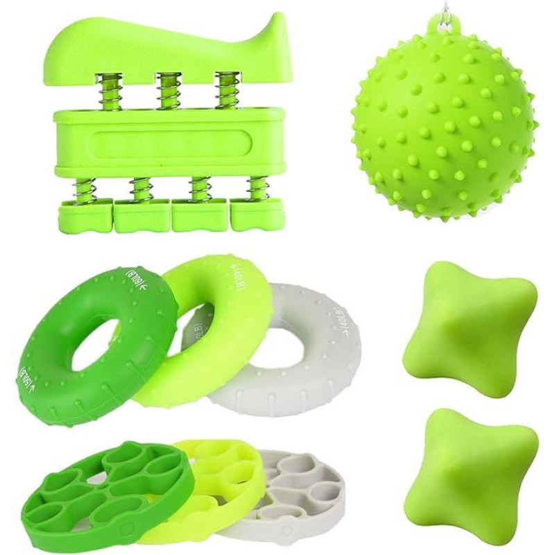 10 rankų pirštų treniruoklių rinkinys, rankų suėmimo pirštų treniruoklis, rankų suėmimo pirštų treniruoklis, pirštų stiprintuvas, masažinis kamuolys, antistresinis suėmimo kamuolys, rankų raumenų treniruoklis, rankų treniruoklis