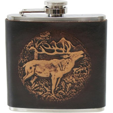 Chasse de Costume Flasque Cerf Wild Chasseurs Flasque en cuir Gourde en acier inoxydable avec gaine de cuir marron estampé main Pocket Flask Bottle