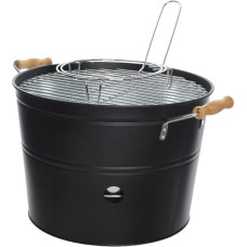 Kaemingk 73815 BBQ Bucket, Iron, Matte Black, Diameter 33 x 24 cm, Charcoal Grill, Camping Grill, Balcony Grill, Outdoor Grill, Mini Grill, Faux Leather, Multi-Coloured