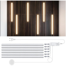 AIMENGTE LED šviesos juostelė garso izoliacinėms plokštėms, 6 vnt., 50 cm, šiltos baltos spalvos, reguliuojamo apšvietimo, jutiklis ir judesio jutiklis, skirta vyno spintelėms ir virtuvės apšvietimui