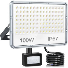 YIQIBRO LED Spotlight with Motion Sensor Outdoor 100 W, 10000 LM LED Headlight with Motion Sensor, 7000 K Cool White Outdoor Spotlight with PIR, IP67 Waterproof Floodlight for Warehouse, Garden