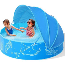 Planschbecken für Kinder mit aufklappbarem Sonnendach - Blauer Outdoor-Pool mit Meeresmotiv