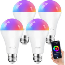 ANTELA Alexa lemputė E27 A65 12 W 1350 LM Smart WLAN LED RGB reguliuojamo ryškumo lemputė, programėlės valdymas, suderinama su 