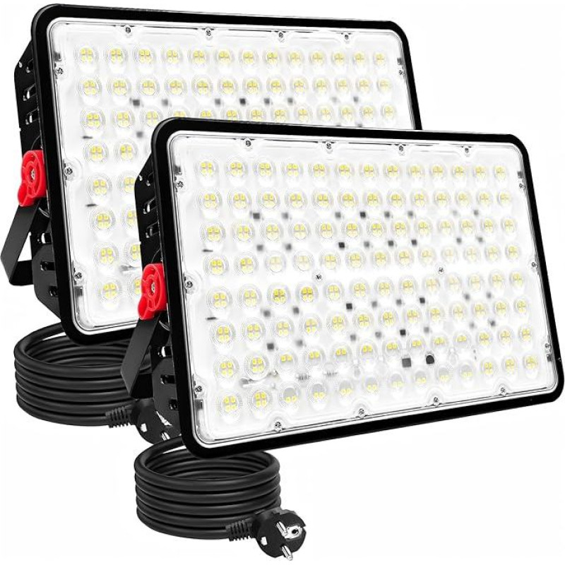 LED lauko prožektorius, 400 W, 2 vnt., 40000 lm, LED lauko prožektorius, 6500 K, vėsiai baltas LED prožektorius, IP66 atsparus vandeniui, statybinis prožektorius, LED prožektorius sodui, garažui, sporto aikštynui, kiemui, koridoriui