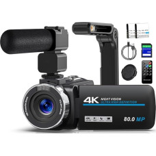 Video Camera 4K 80MP Camcorder for YouTube, 30FPS Webcam IR Night Vision Vlogging Camera, 18X Digital Zoom 3.0 270° IPS Screen Video Camera with SD Card, 2 Batteries, Remote Control, and Hand