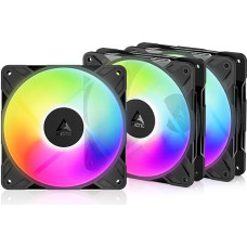 ARCTIC P12 Pro Reverse A-RGB - 3 Pack - 120mm Premium Fan with Reverse Airflow, PWM Fan with Y Cable Splitter, 500-3000rpm, 0rpm <5% PWM, 5V Digital RGB, Hydrodynical Plain Bearing, 4-Pin - Black