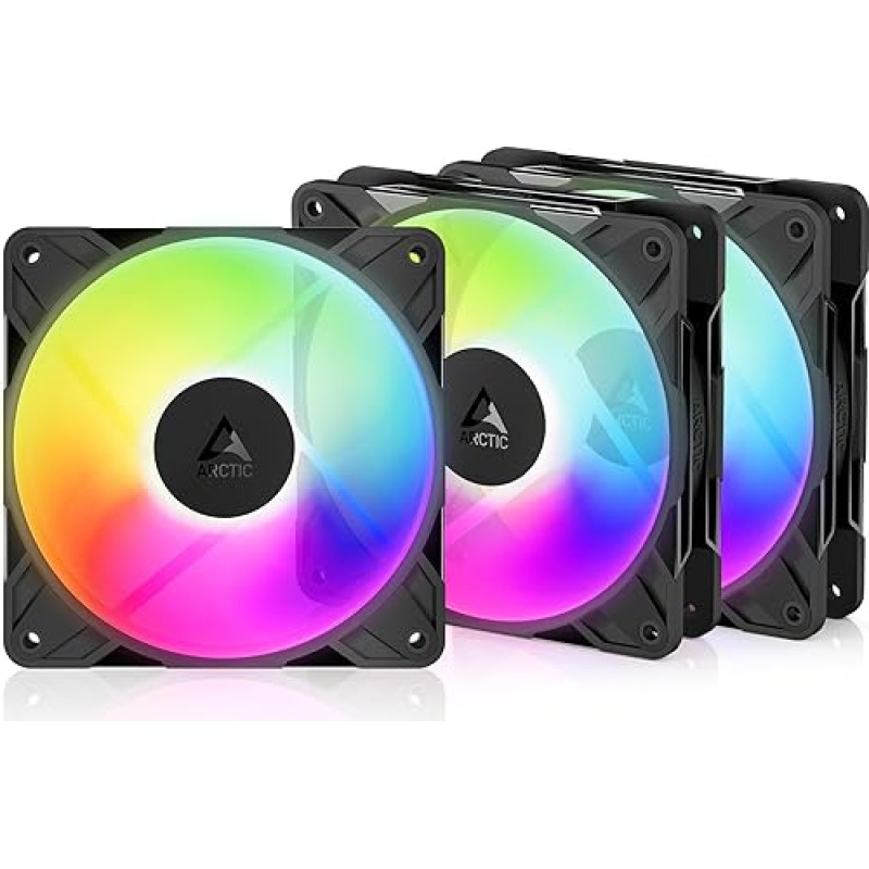 ARCTIC P12 Pro Reverse A-RGB - 3 pakuotės - 120 mm aukščiausios klasės ventiliatorius su atvirkštiniu oro srautu, PWM ventiliatorius su Y kabelio dalikliu, 500-3000 aps/min, 0 aps/min