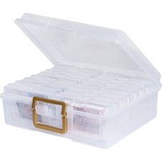 novelinks Photo Box 4x6 Photo Box Storage - 16 Inner Photo Holder Photo Organizer Sleeves Photos Storage Container Box for Photos (Clear Gold Handle)