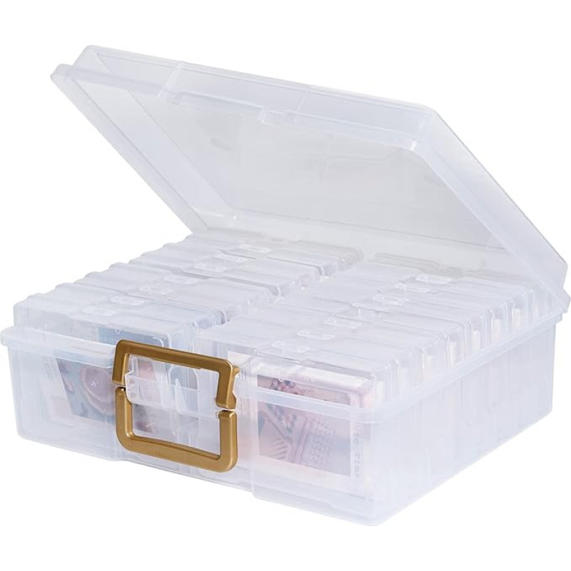 novelinks Photo Box 4x6 Photo Box Storage - 16 Inner Photo Holder Photo Organizer Sleeves Photos Storage Container Box for Photos (Clear Gold Handle)
