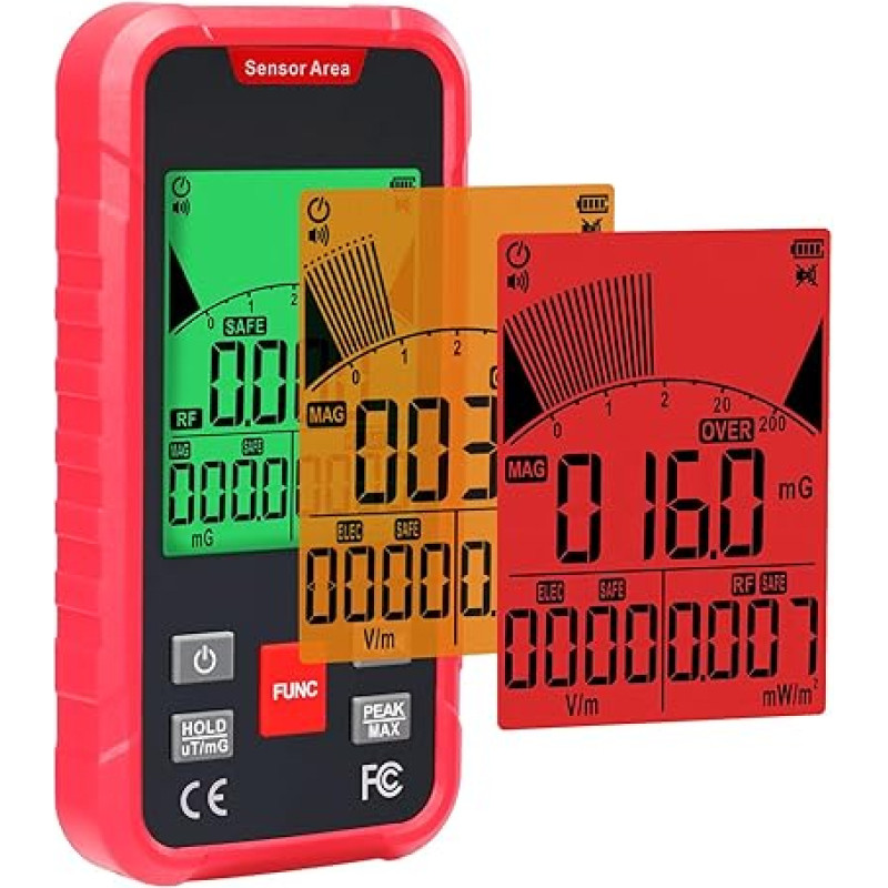 EMF Meter Digital 3-in-1 Electrosmog Meter Measures EF, RF, MF and WiFi Signal Rechargeable RF Detector with 3-Colour Backlight & Buzzer Handheld EMF Detector for Ghost Hunting, Household