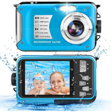 Povandeninis fotoaparatas Vandeniui atsparus fotoaparatas 10 pėdų 1080P Full HD 30MP povandeninis fotoaparatas 16X skaitmeninis priartinimas su 32GB kortele Anti Shake skaitmeninis fotoaparatas mėlynas