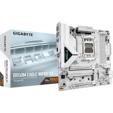 GIGABYTE B850M Eagle WIFI6E Ice pagrindinė plokštė - palaiko AMD Ryzen 9000 serijos procesorius, skaitmeninis 8+2+2 fazių VRM, iki 8200 MHz DDR5 (OC), 1x PCIe 5.0 + 1x PCIe 4.0 M.2, Wi-Fi 6E, 2,5 GbE LAN