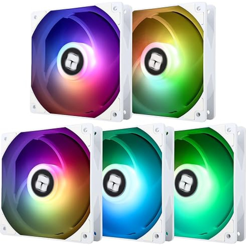 TL-C12CW-S X5 120 mm CPU PWM ARGB ventiliatorius, 1550 aps/min tylus aušinimas, baltas CPU ventiliatorius, 5 vnt., galima derinti su korpuso / CPU aušintuvu